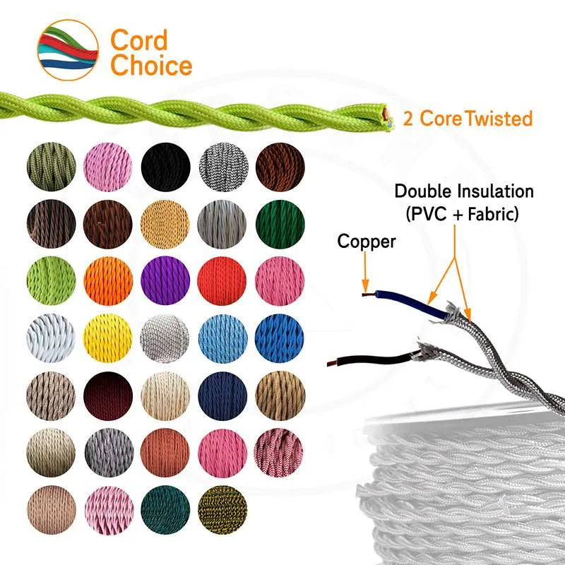 Vintage Black 2-Core Twisted Fabric Cable | 0.75mm Braided Cord for Pendant Flex ~1769-3