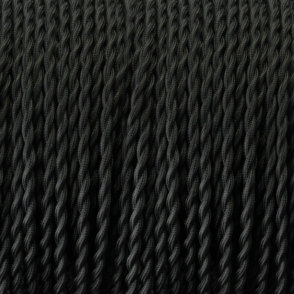 Vintage Black 2-Core Twisted Fabric Cable | 0.75mm Braided Cord for Pendant Flex ~1769-2