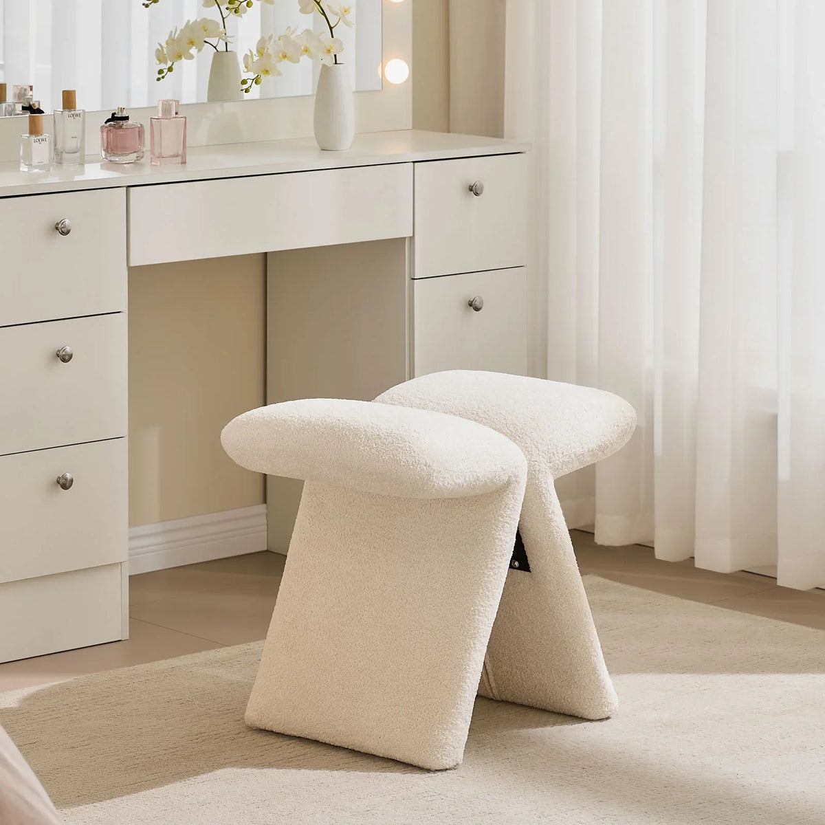 Faye Cream Vanity Stool