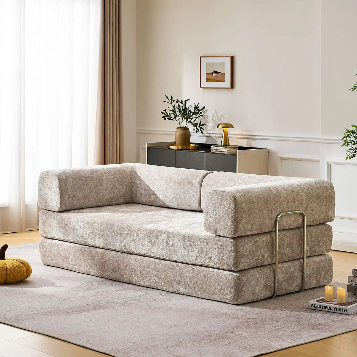 Hugo Khaki Vacuum-Packed Convertible Sofa Bed