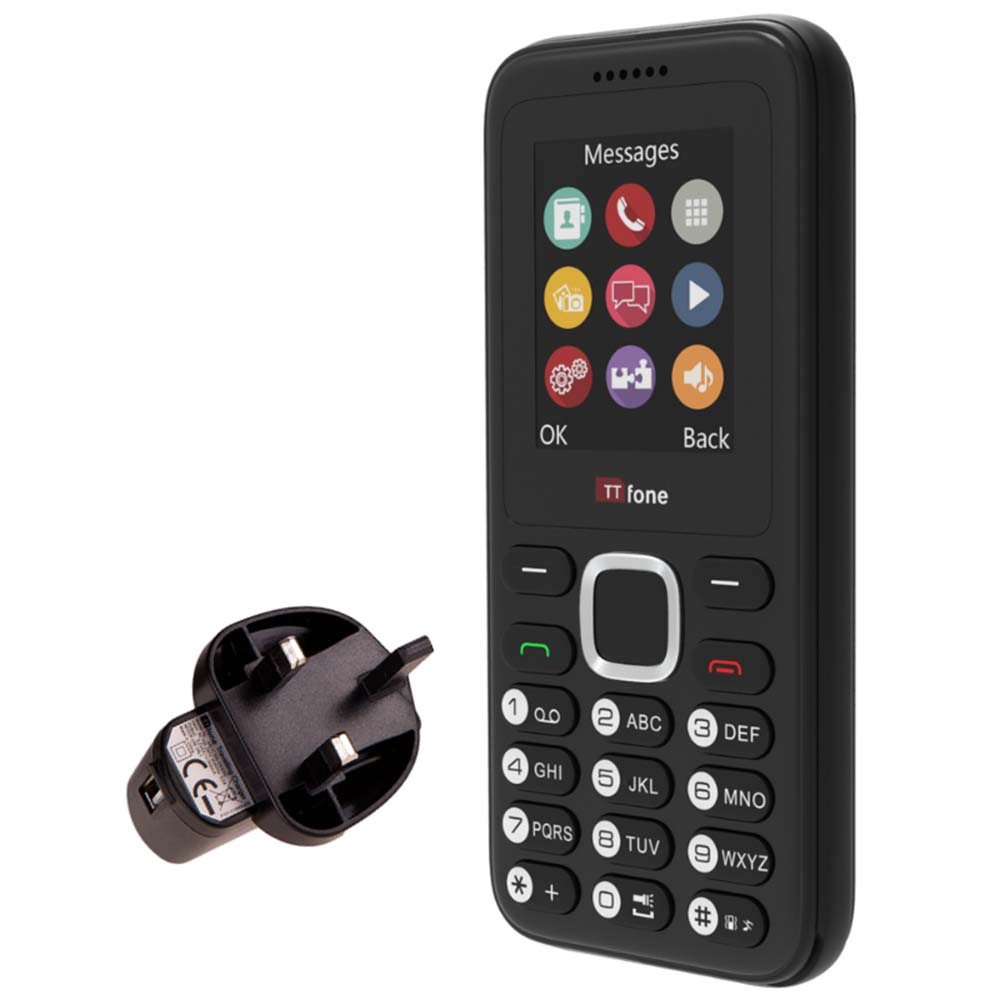 TTfone TT150 Black Dual SIM with Mains Charger, Giffgaff Pay As You Go