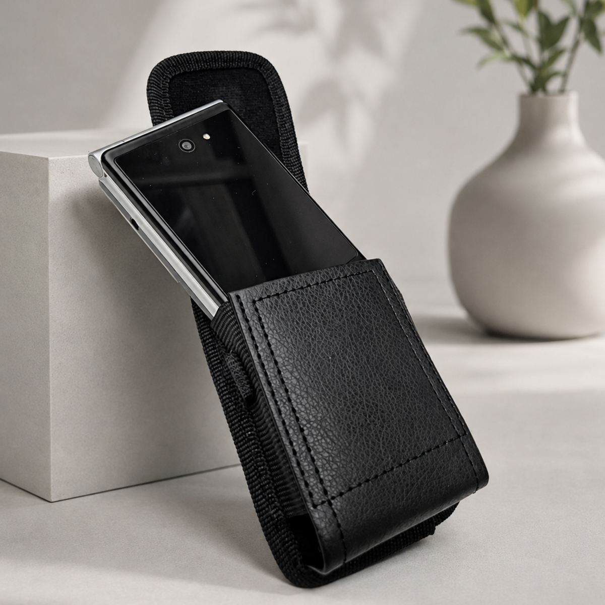 TTfone TTCD5 Faux Leather Holster Case for TT990 – Protective Carry Pouch with Belt Loop, Carabiner Clip & Secure Fastening
