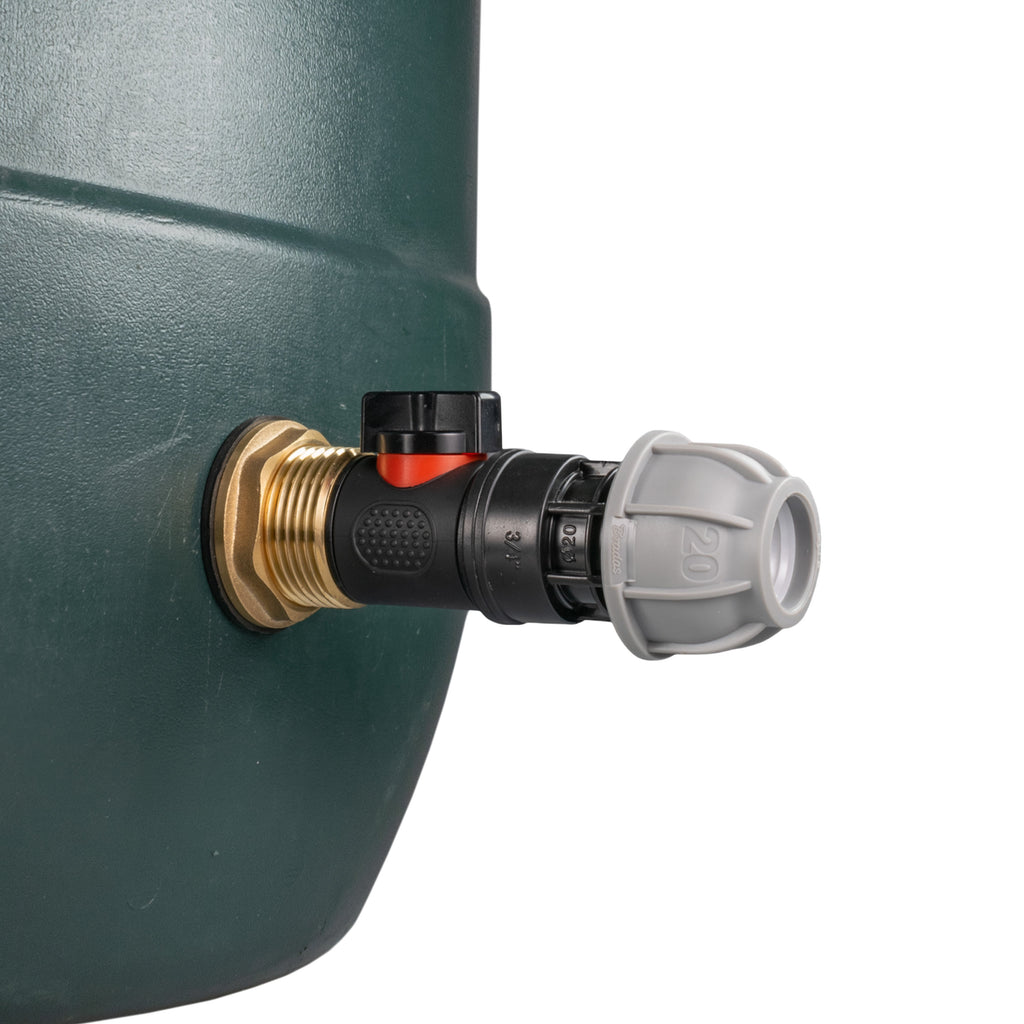 Water Butt Brass Kit 1in with In-Line Valve + 20mm MDPE for Brass Water Fitting-1