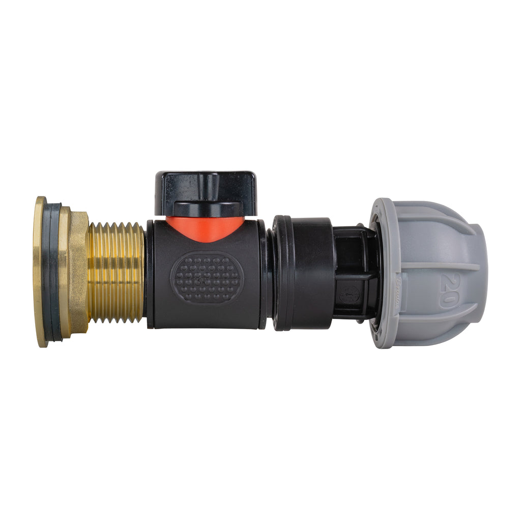 Water Butt Brass Kit 1in with In-Line Valve + 20mm MDPE for Brass Water Fitting-0