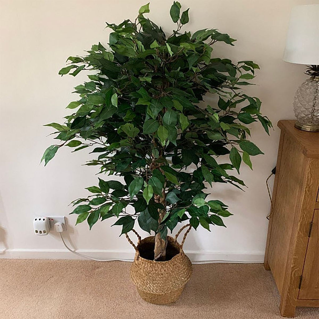 Artificial Ficus Tree Plant Green Bushy Ficus 120cm Silver Metal Planter