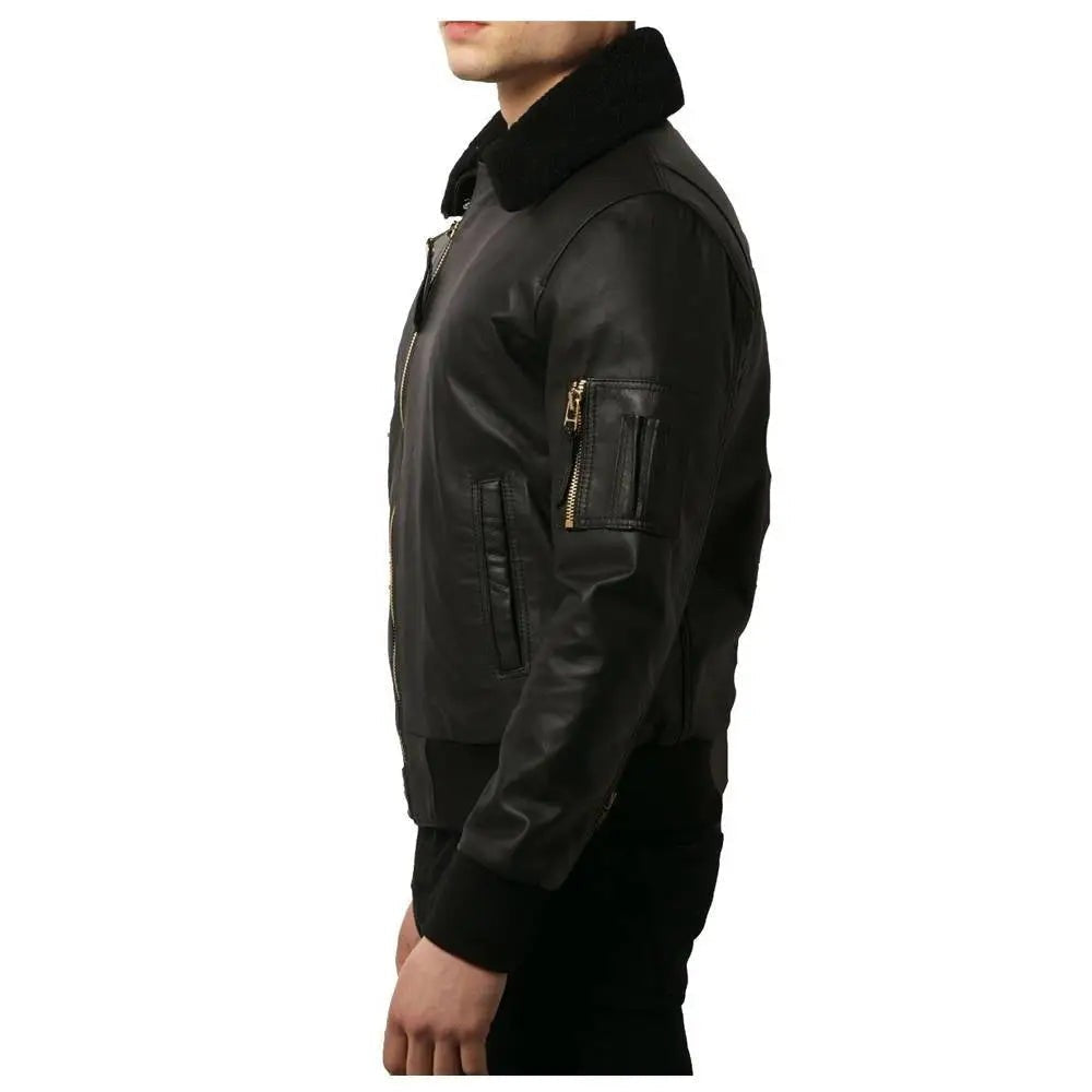 Men’s Black Fashion Leather Bomber Jacket